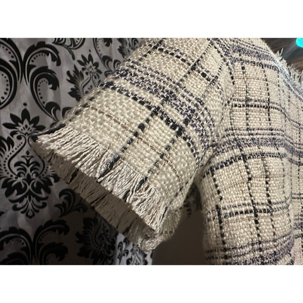 Central Park West Blue & Cream Harper Tweed Cropped Blouse MSRP $165 - Picture 5 of 9